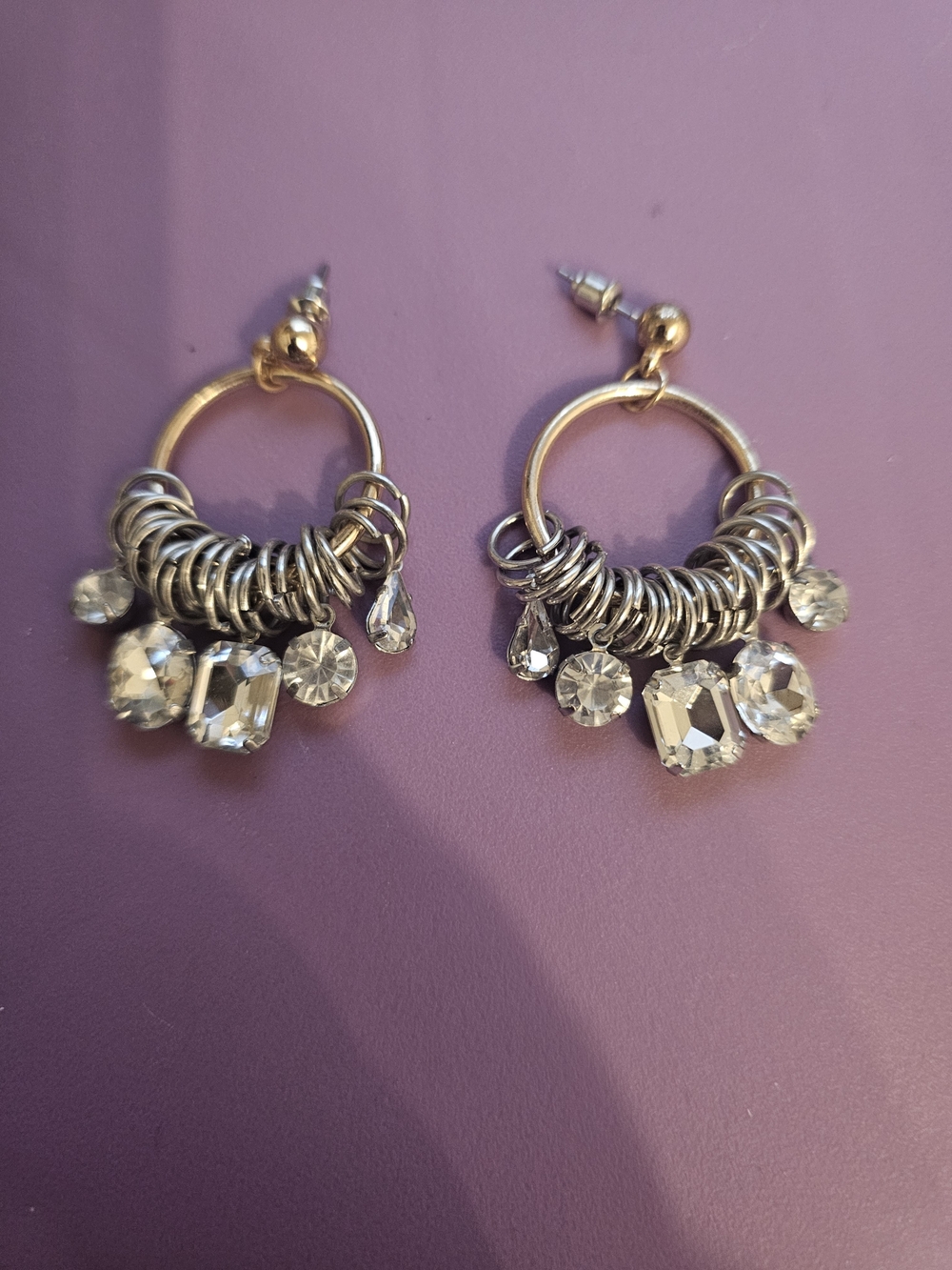 Crystal Charm Hoop Earrings - Mixed Metal